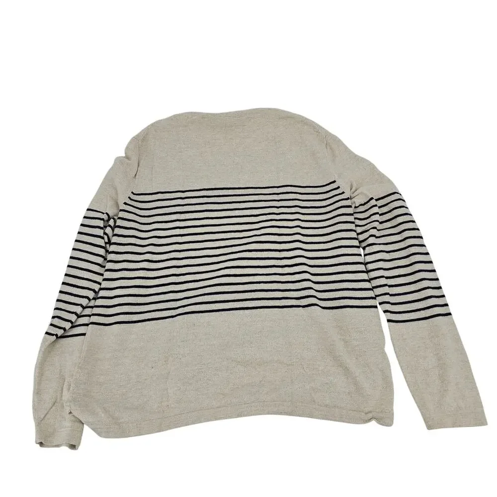 J.Crew Striped Beige Black Knit Cotton Sweater Men's L Preppy Old Money 3448